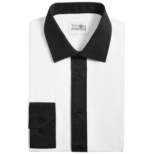 Tayion  Men's Slim-Fit Black Trim Solid Dress Shirt White Size 17/17.5 x 36/37
